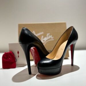 Christian Louboutin Bianca Black Heels with Signature Red Soles.